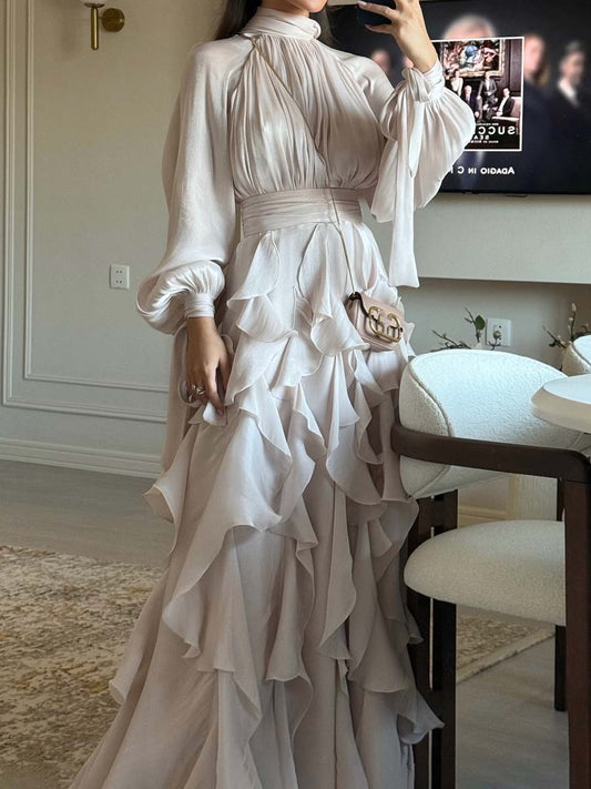 Elegant Flouced Lace Up Maxi Dress