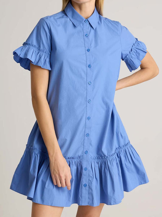 Short Sleeve Ruffle Shirt Dress