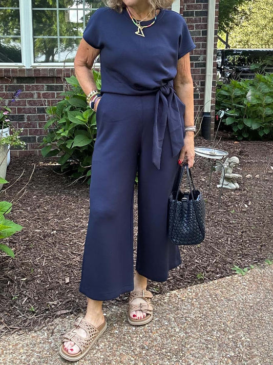 Short Sleeve Tie-waist Jumpsuit