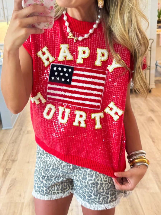 Sequin Patchwork Sweater Vest Top