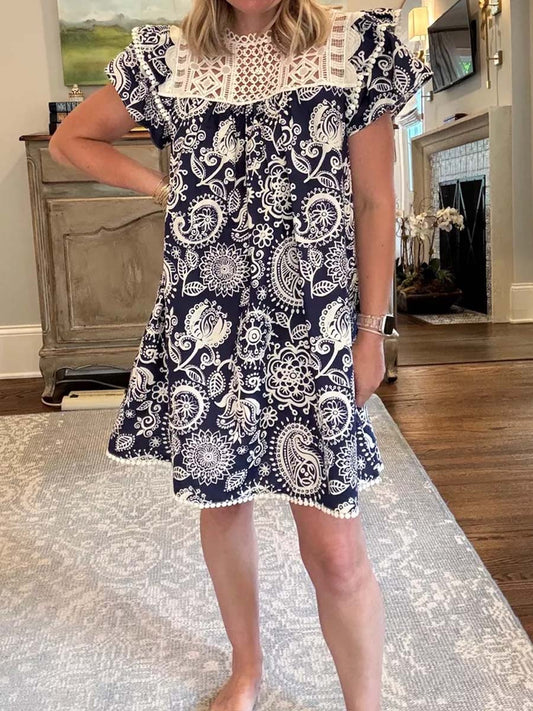 Lace Patchwork Ruffled Mini Dress