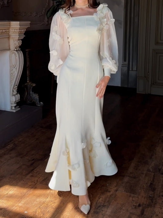 Square Collar 3D Flower Mermaid Dress