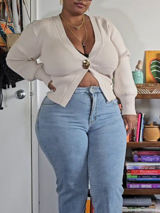 V-Neck Button-Knit Cardigan Sweater