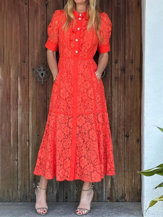 Elegant Lace Ruffle Maxi Dress