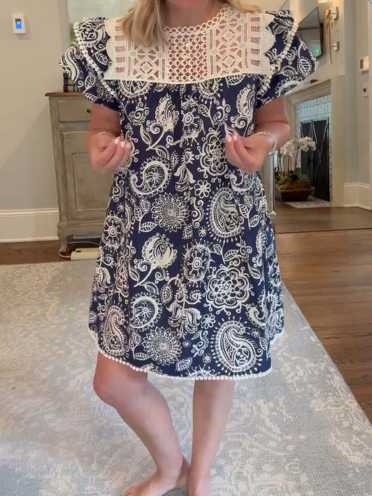 Lace Patchwork Ruffled Mini Dress