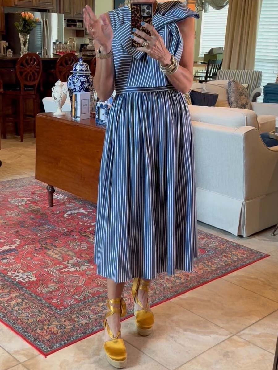 Striped Bow Detail Sleeveless Dress