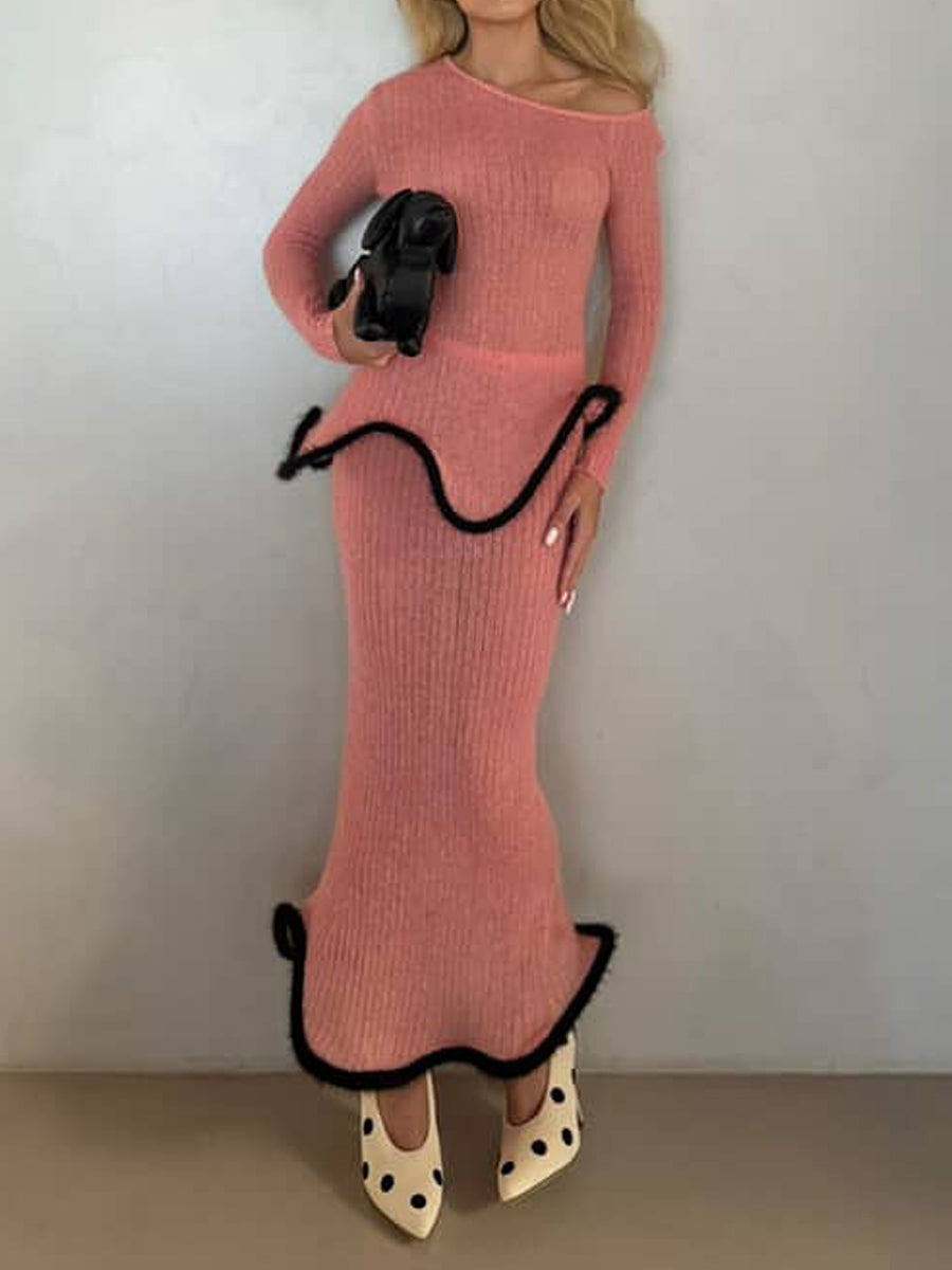 Sexy Irregular Hem Knit Sweater Two Pieces Dress