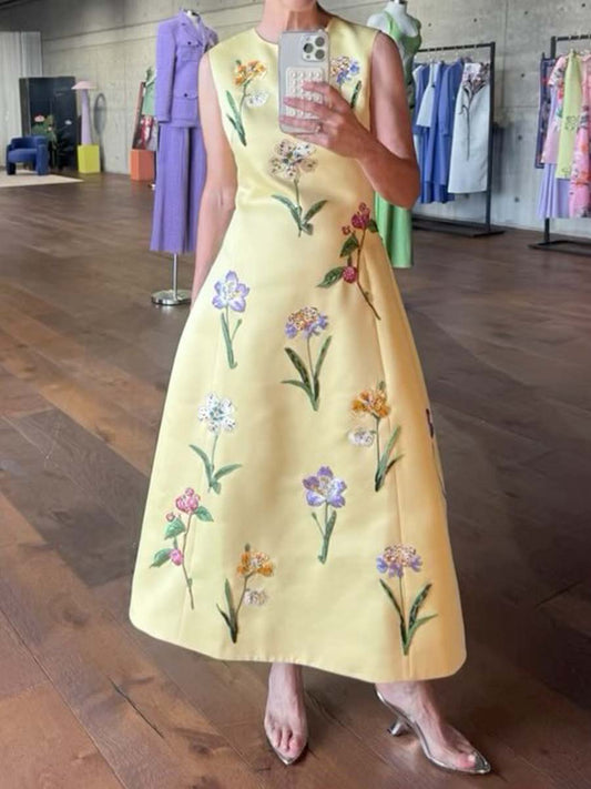 Flower Print Sleeveless Maxi Dress