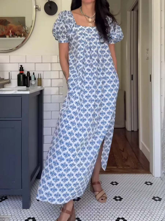 Floral Print Square Collar Dress