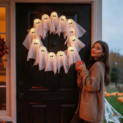 Halloween Light Ghost Wreath Front Door Arrangement Pendant