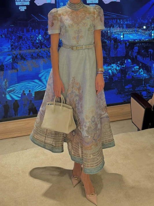 Elegant Short Sleeve Printed Dress