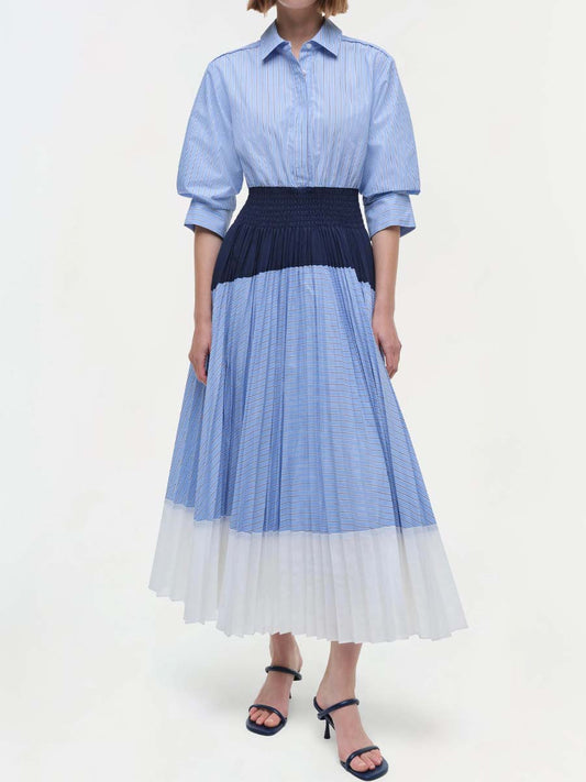 Striped Pleated Patchwork Dress