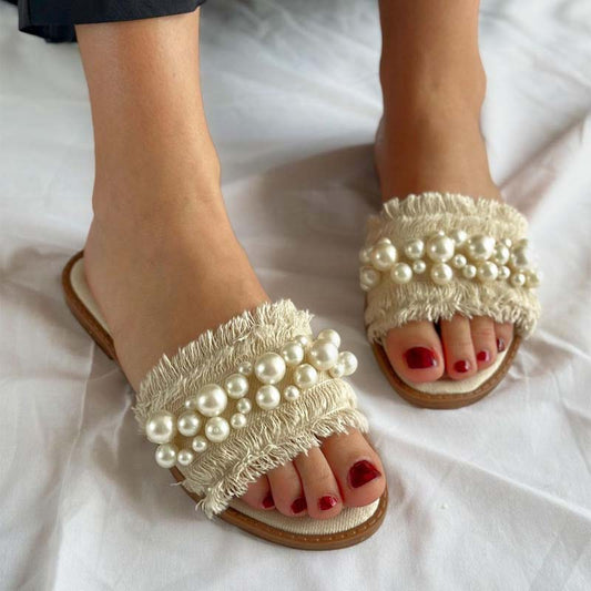 Pearl Detail Flat Slippers