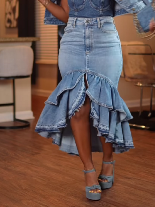 Denim Ruffled Skirt