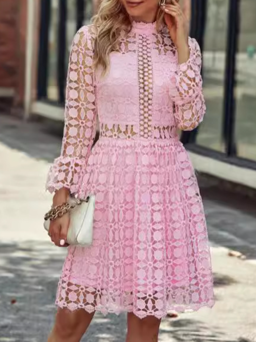 Solid Color Hollow Pattern Dress