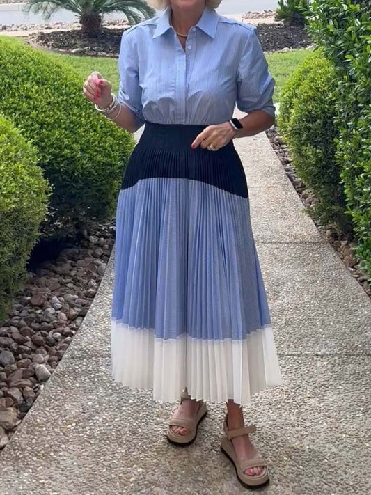 Striped Pleated Patchwork Dress