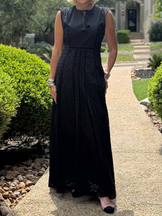 Eyelet Sleeveless Maxi Dress