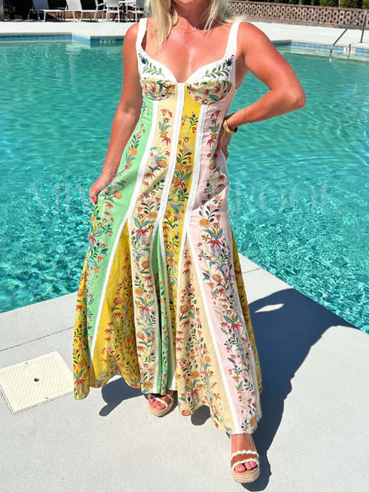 Floral Stripes Multicolor Sleeveless Dress