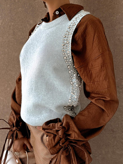 Fashion Round Neck Knitted Beaded Vest