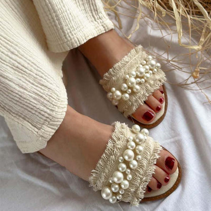 Pearl Detail Flat Slippers