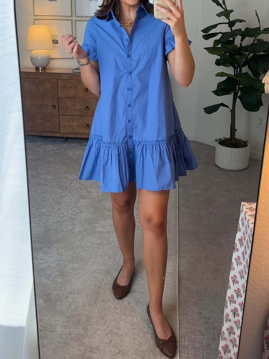 Short Sleeve Ruffle Shirt Dress