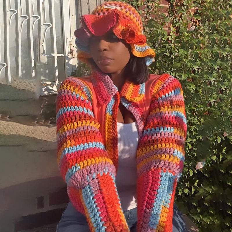 Fashion Two Strand Chunky Ruffle Hat