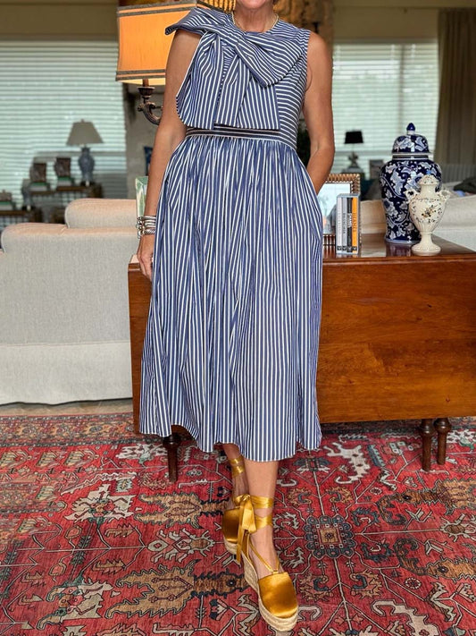 Striped Bow Detail Sleeveless Dress