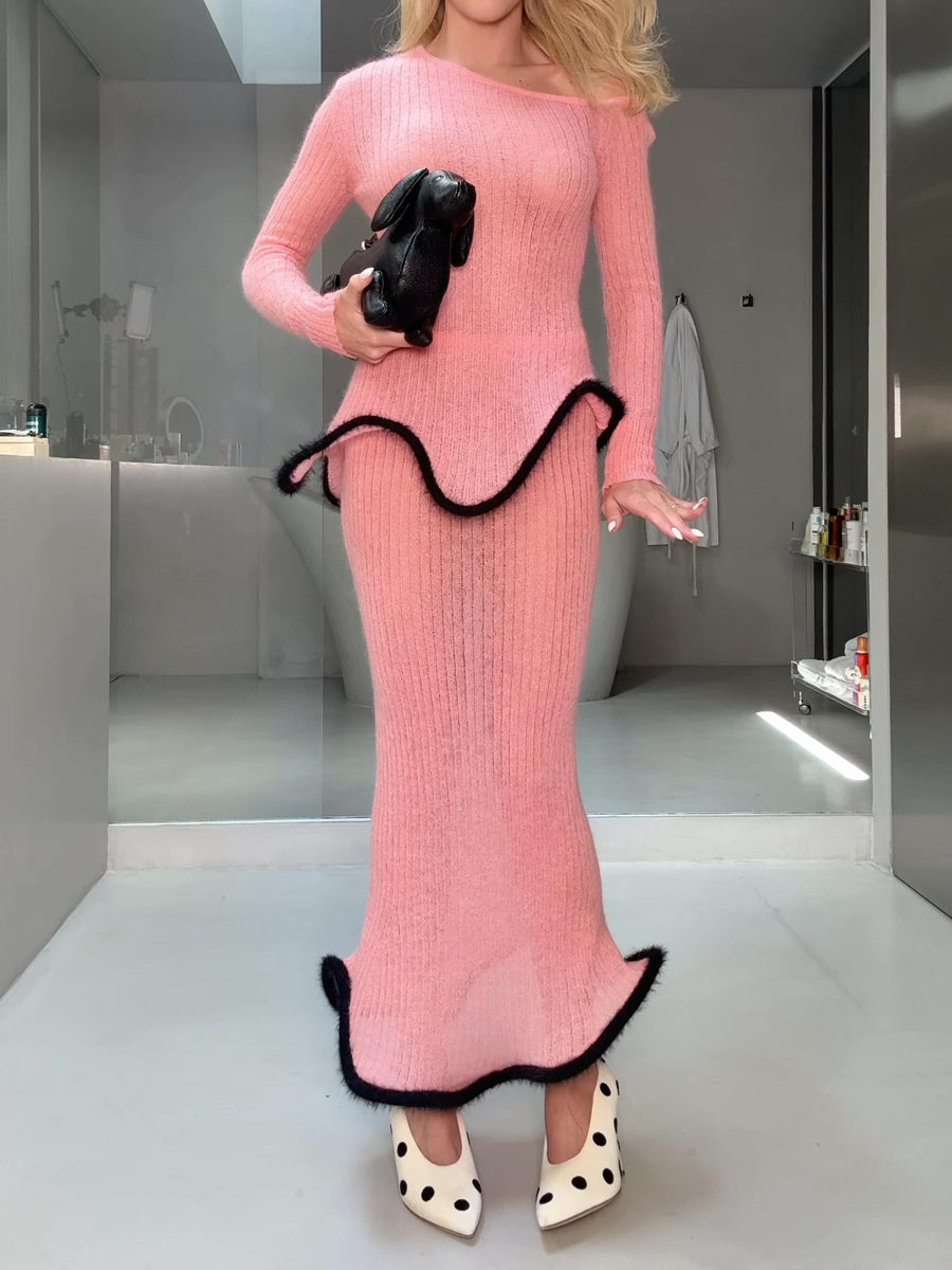 Sexy Irregular Hem Knit Sweater Two Pieces Dress