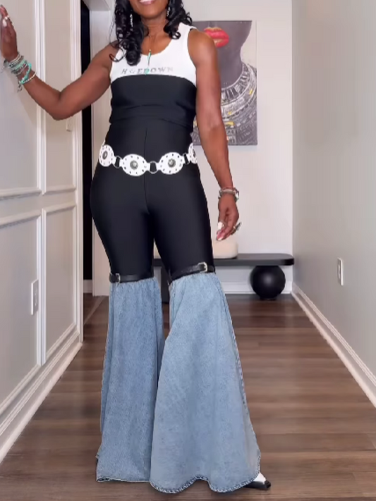 Patchwork Denim Jumpsuit