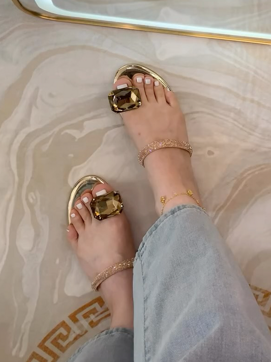 Large Rhinestone Fashion Flat Sandals