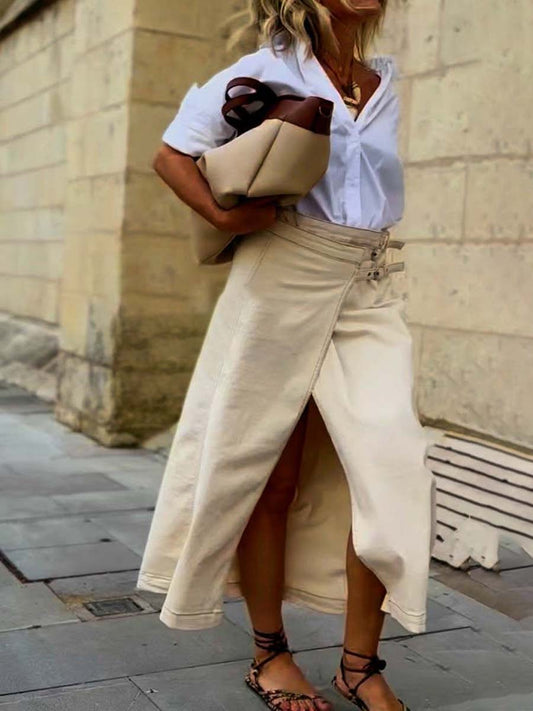 High Waist Wrapped A- Line Skirt