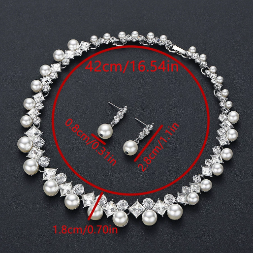 Chic Stoned Pearl Necklace&Earrings
