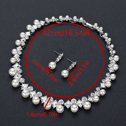 Chic Stoned Pearl Necklace&Earrings