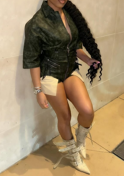 Fab Faux Leather Shorts Set