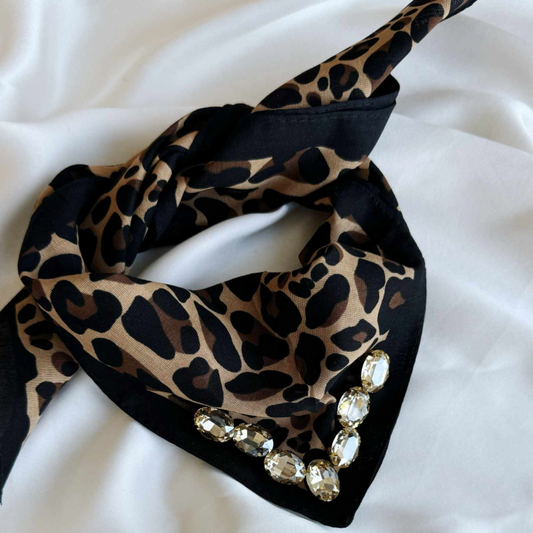 Rhinestone Sparkle Leopard Neck Scarf