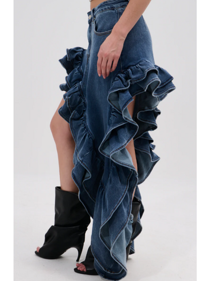 Denim Ruffled Skirt