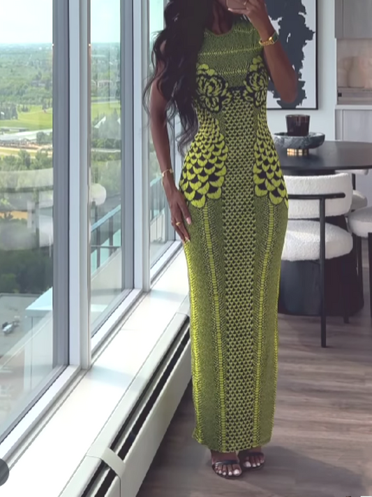 Woven Printed Sleeveless Slim Dress