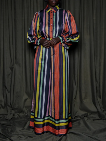 Multicolor Diamond Vertical Stripe Backless Pants Suit