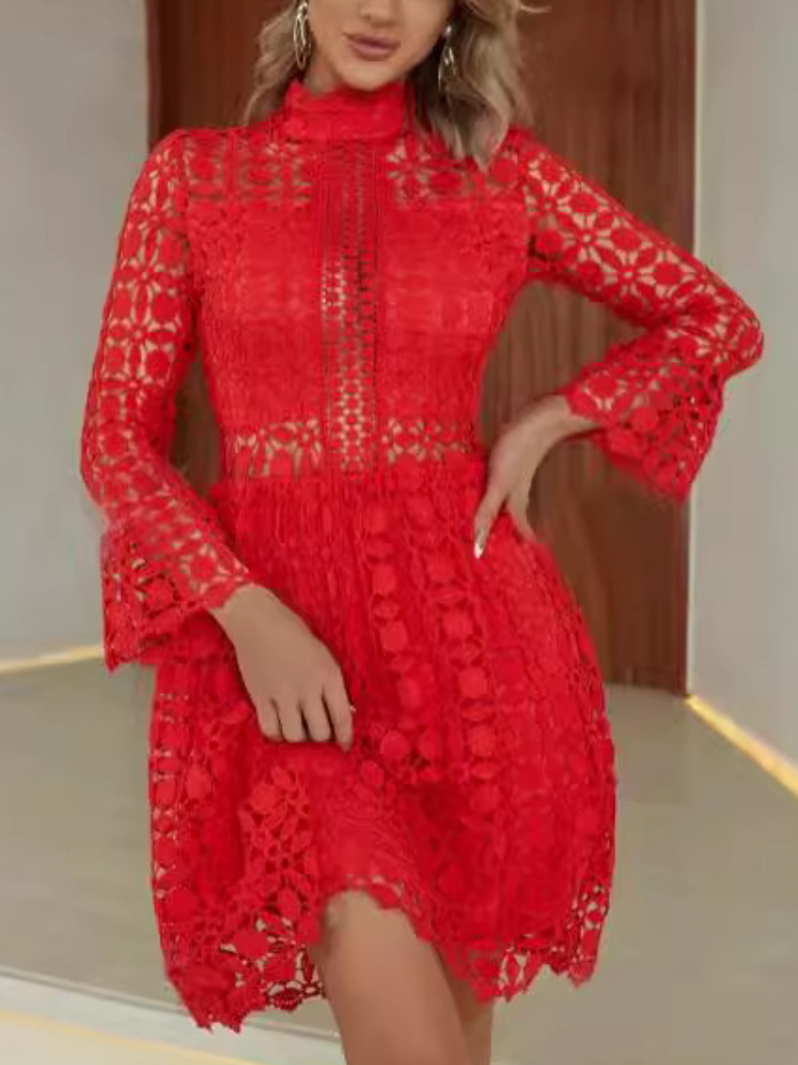 Solid Color Hollow Pattern Dress
