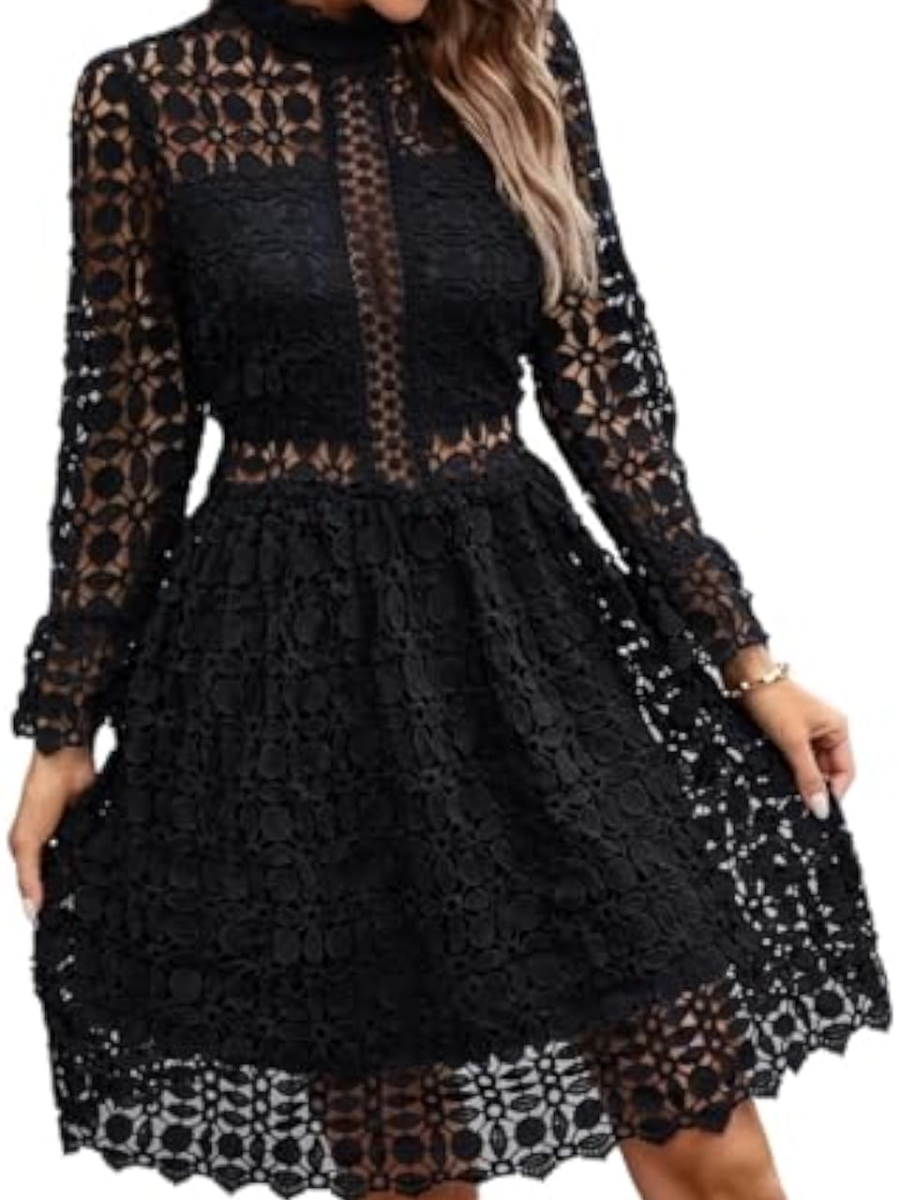 Solid Color Hollow Pattern Dress